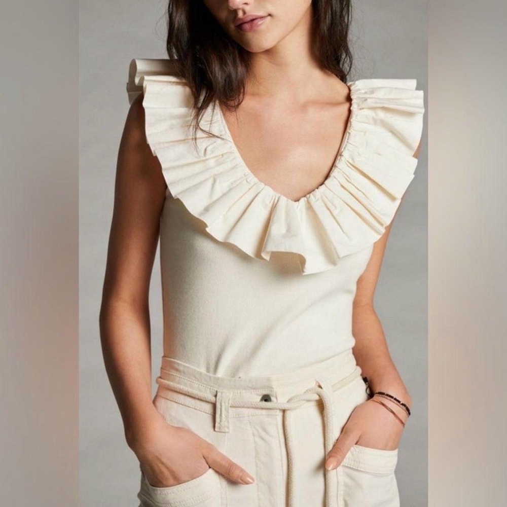Anthropologie Maeve Ruffle Collar Blouse Size S Cottage Feminine